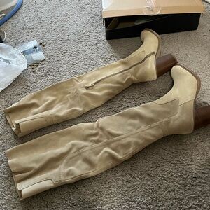 Anthropologie Beige Over the Knee Boots